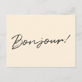 Cartão Postal Bonjour! | Script Moderno Cream Ivory French Hello