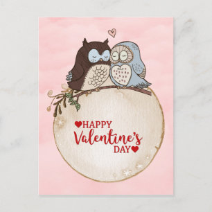 Cartão Postal Bonne Santo-Valentin chouettes
