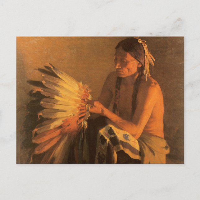 Cartão Postal Bonnet da Guerra Antiga por Joseph Henry Sharp (Frente)