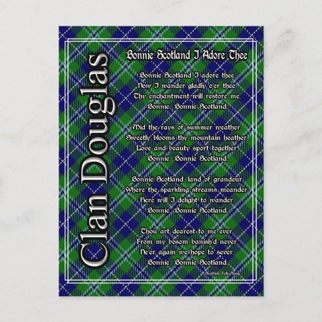 Cartão Postal Bonnie Scotland I Adore The Clan Douglas Tartan (Frente)