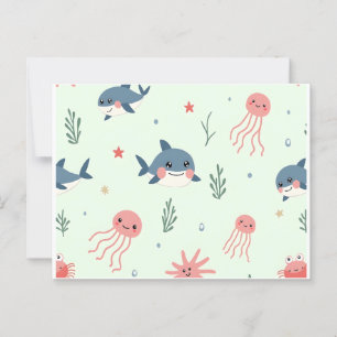 Cartão Postal Bons animais aquáticos Kawaii, amigos do oceano