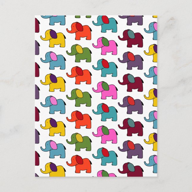 Cartão Postal Bons desenhos coloridos de elefantes (Frente)