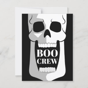 Cartão Postal Boo Crew Skull Halloween Black and White Spooky