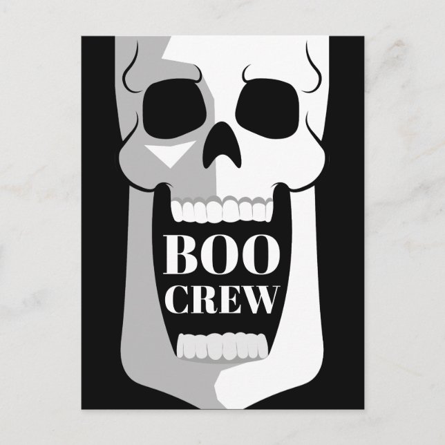 Cartão Postal Boo Crew Skull Halloween Black and White Spooky (Frente)