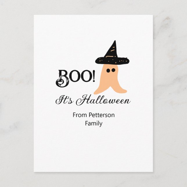 Cartão Postal Boo é Halloween do nome da família, fantasma laran (Frente)
