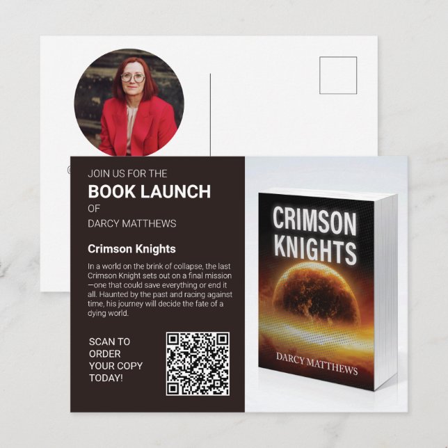 Cartão Postal Book Launch Author Promo Photo QR Code (Frente/Verso)