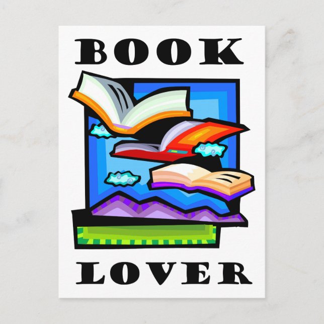 Cartão Postal "Book Lover" - Livros e páginas voadoras para leit (Frente)