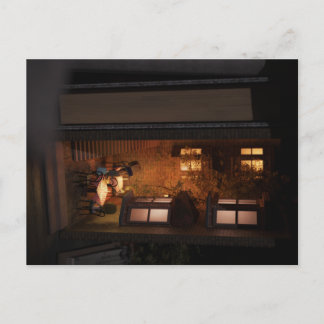 Cartão Postal Book nook diorama - pequeno café