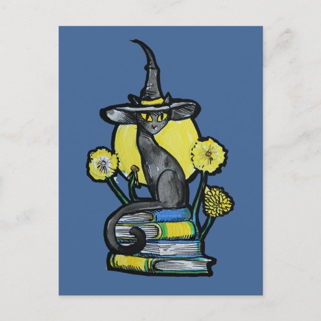 Cartão Postal Bookish Cat Witch                                  (Frente)