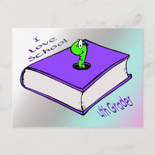 Cartão Postal Bookworm 4º Grader - Adoro Escola (Frente)