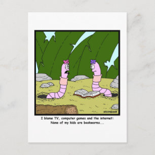 Cartão Postal Bookworm: Cartoon de Worm