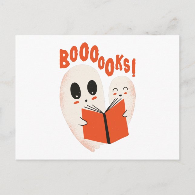 Cartão Postal Bookworm Engraçado Fantasma do Halloween Livros de (Frente)