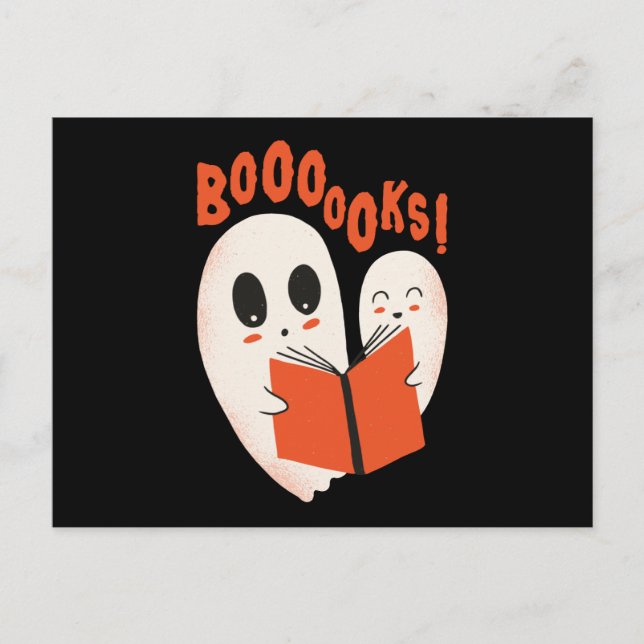 Cartão Postal Bookworm Engraçado Fantasma do Halloween Livros de (Frente)