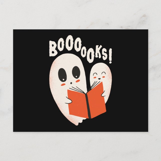 Cartão Postal Bookworm Engraçado Fantasma do Halloween Livros de (Frente)