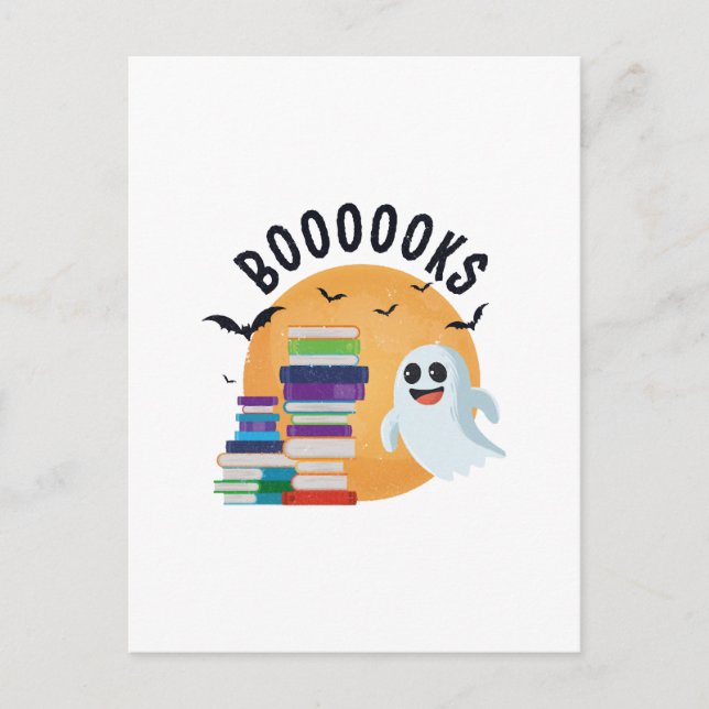 Cartão Postal Boooooks Halloween, Booooks Cute Halloween    (Frente)