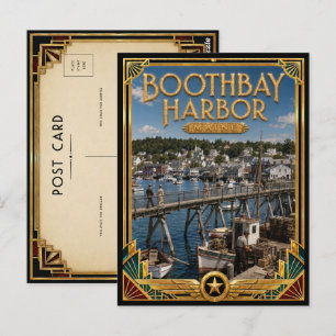 Cartão Postal Boothbay Harbor Maine Arte Deco Vintage Idade Dour