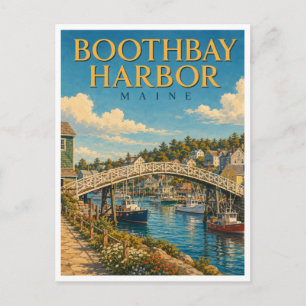 Cartão Postal Boothbay Harbor Maine Harbor Footbridge GeoSaga