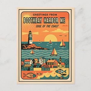 Cartão Postal Boothbay Harbor ME Alma Retrô da Costa