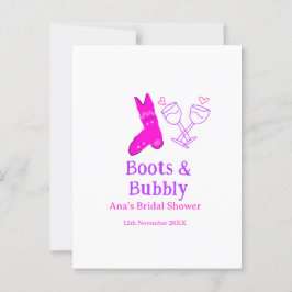 Cartão Postal Boots & bubble champagne chá de panela rosa