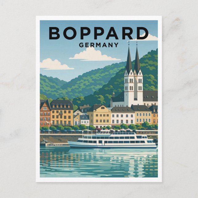 Cartão Postal Boppard Germany Vintage Travel Art Postcard (Frente)
