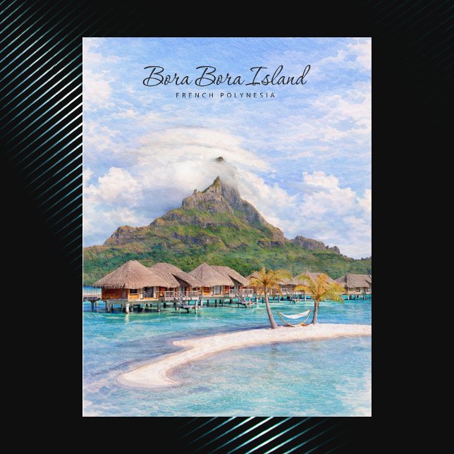 Cartão Postal Bora Bora Ilhas Taiti Aquarela Esacapada Tropical (Bora Bora Tahiti Island Watercolor Tropical Eescap Postcard)
