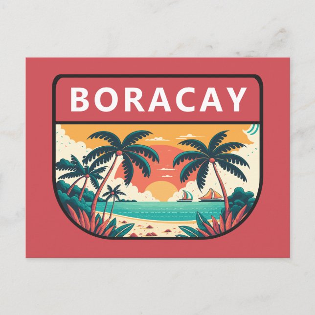 Cartão Postal Boracay Filipinas Retro Emblem (Frente)