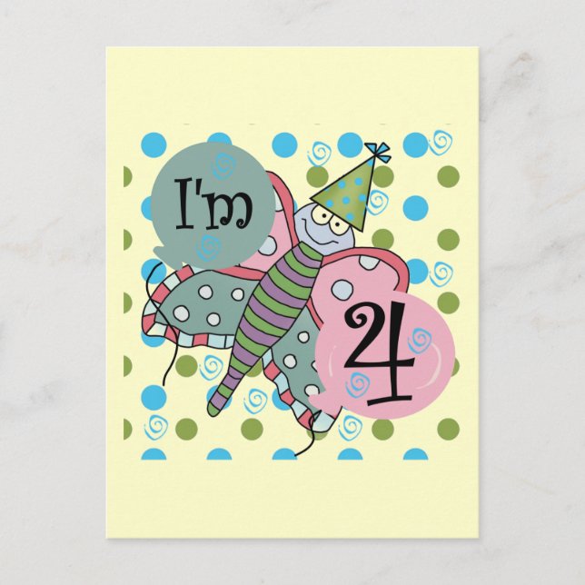 Cartão Postal Borboleta 4º Aniversário Camisetas e presentes (Frente)