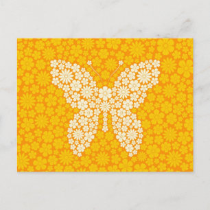 Cartão Postal Borboleta Amarela Flores Selvagens