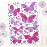 Cartão Postal Borboleta Aquarela Rosa<br><div class="desc">Pintura de borboletas cor-de-água,  cor-de-rosa magenta e branca. Arte original de Nic Squirrell.</div>