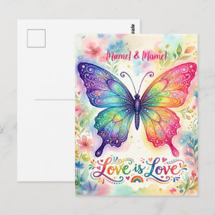 Cartão Postal Borboleta Arco-íris em Aquarela "Amor é Amor"