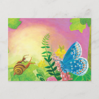 Cartão Postal Borboleta Azul e Ante e Motif de Caracol