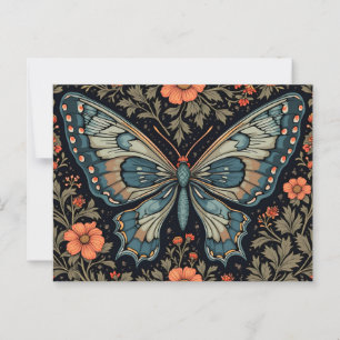 Cartão Postal Borboleta Azul Flores Laranja
