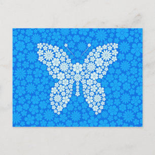 Cartão Postal Borboleta Azul Flores Selvagens