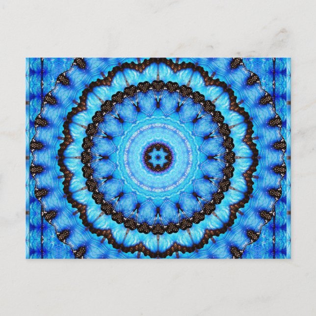 Cartão Postal Borboleta Azul Mandala (Frente)
