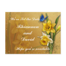 Borboleta Azul no Daffodil Salvar a Data