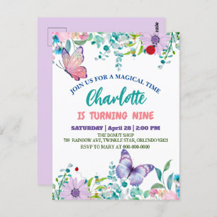 Cartão Postal Borboleta-branca Bolinhas floral Flor Aniversário