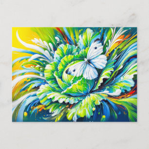 Cartão Postal Borboleta branca-repolho na pintura de óleo