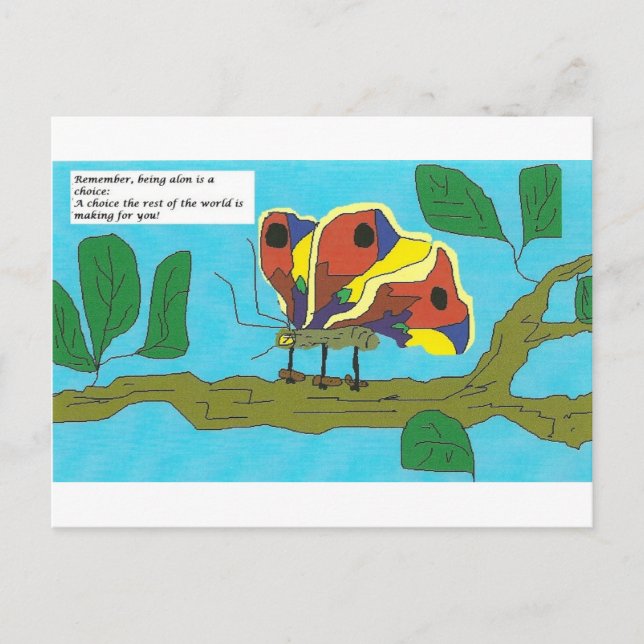 Cartão Postal Borboleta com comentários humildes sobre relações. (Frente)