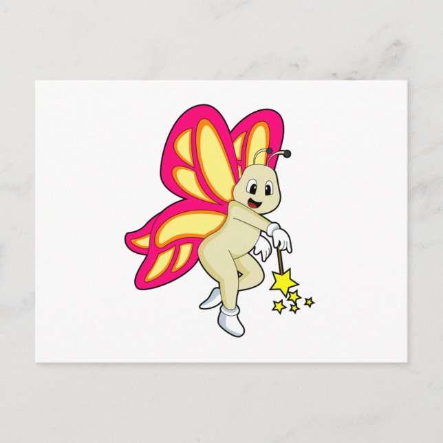 Cartão Postal Borboleta como Mago com varinha mágica (Frente)