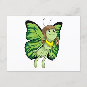 Cartão Postal Borboleta como Piloto com Chapéu de Piloto