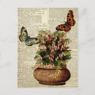 Cartão Postal Borboleta de arte floral na página de dicionário d