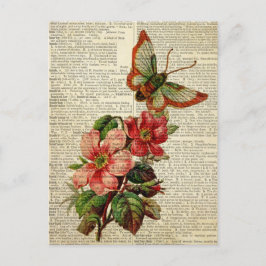 Cartão Postal Borboleta de arte floral na página do dicionário d