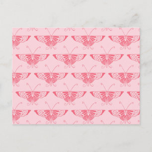 Cartão Postal Borboleta Deco de Arte Estilizada - rosa-coral