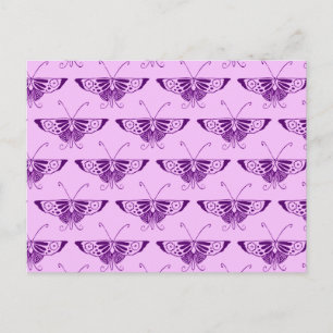 Cartão Postal Borboleta Deco de Arte Estilizada - roxa e orquíd