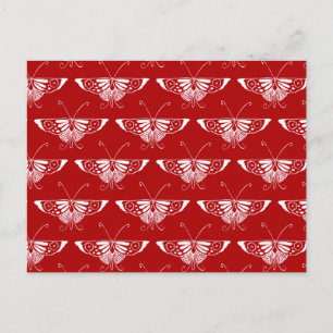 Cartão Postal Borboleta Deco estilizada - vermelho escuro e bran