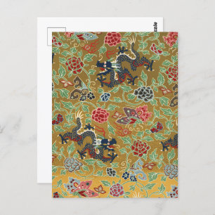 Cartão Postal Borboleta Dragão Chinesa e Arte Colorida Flor
