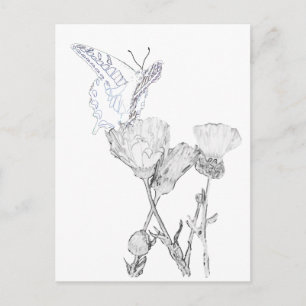 Cartão postal - Borboleta e Flores para Colorir