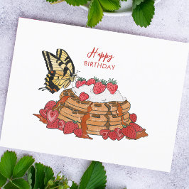 Cartão Postal Borboleta e Waffles Feliz Aniversário