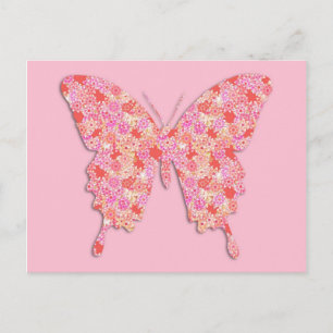 Cartão Postal Borboleta em forma de flor - rosa, laranja
