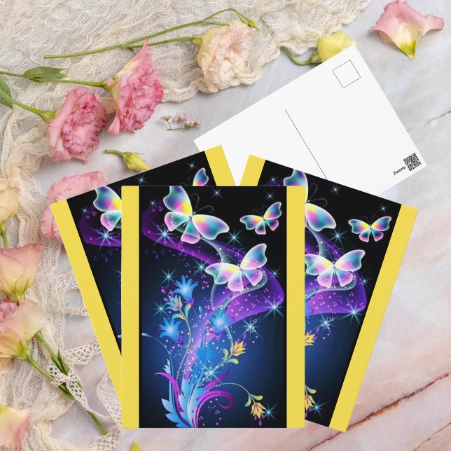 Cartão Postal Borboleta Espontada Azul-Amarelo Roxo (Criador carregado)